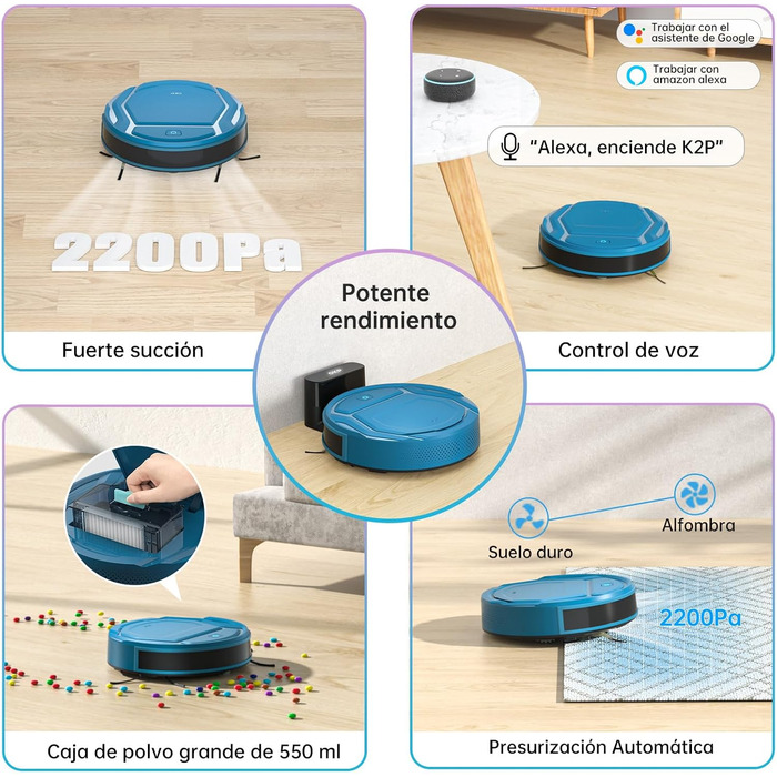 Робот-пилосос OKP, 3000Pa, з Wi-Fi, керуванням через додаток/Alexa, для шерсті тварин, килимів та твердих підлог, самостійна зарядка, K2P