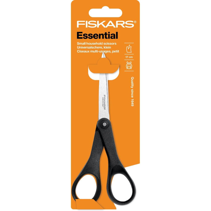 Ножиці Fiskars Essential 18 см, чорні, з якісної сталі та пластику