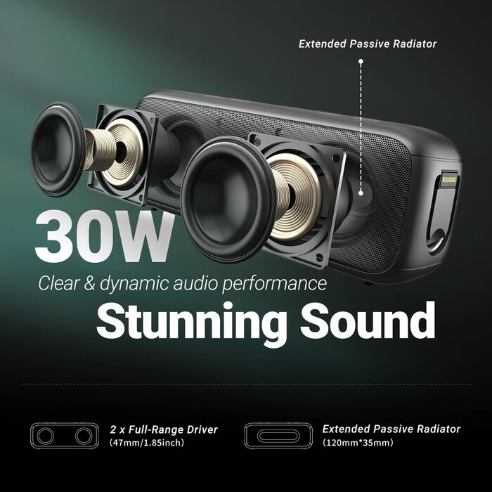 BOGASING G6: Портативна Bluetooth колонка 30W, 35 год, IPX6, USB, TF, AUX, мікрофон - Бежевий