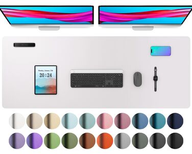 Офісний килимок для миші Aothia з натуральної шкіри та антиковзким покриттям, 91x43 см, Блідо-лавандовий з білим