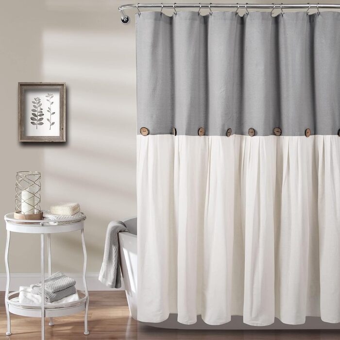 Штора для душу Lush Decor з льону, 183 x 183 см, сіра та біла