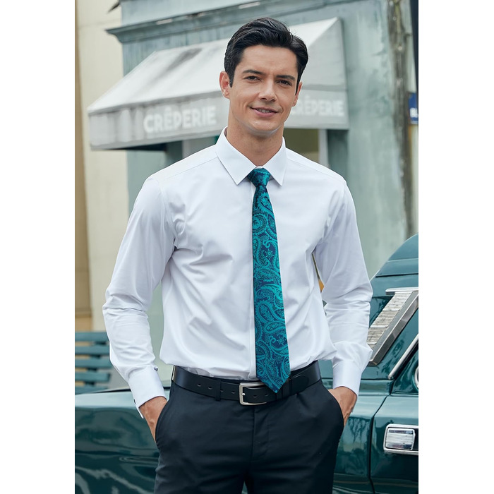 HISDERN Комплект краватки та нагрудного хустинки з квітковим візерунком павазьо, зелений (аква/бірюзовий)