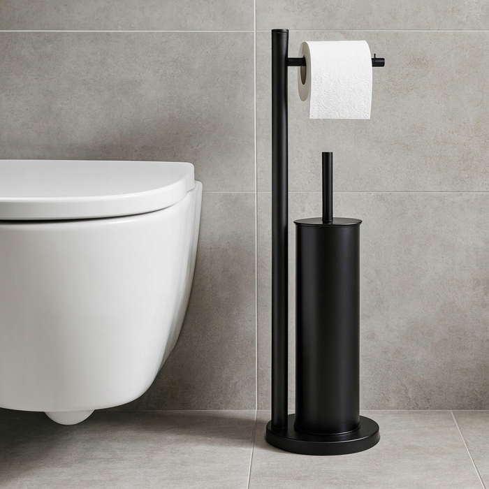 Тримач для туалетного паперу з підставкою для йоржика, чорний лофт, YOKA