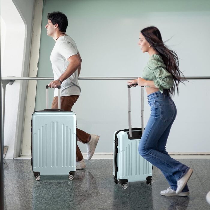 Набір валіз LEADZM 3 шт. з роликами, великий, жорсткий ABS+PC, телескопічна ручка, ручна поклажа (м'ятний)