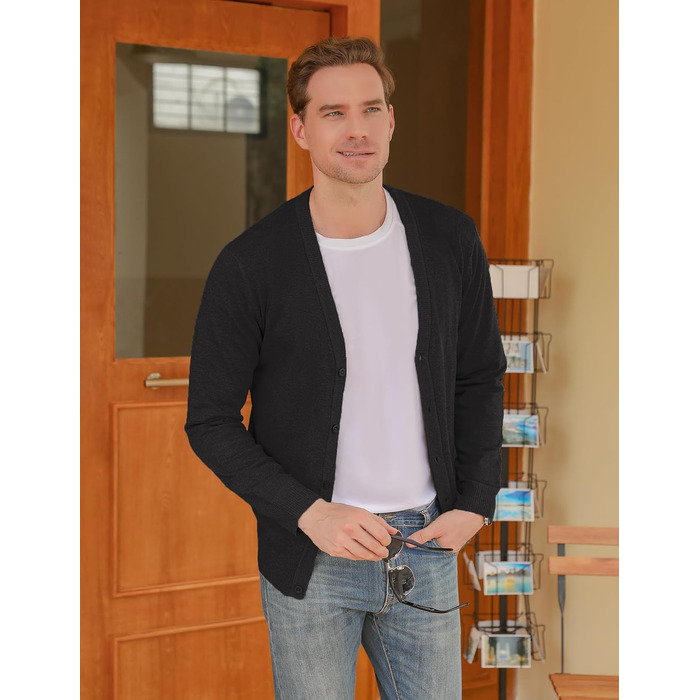 Чоловічий кардиган iClosam з V-подібним вирізом: легкий, стильний, чорний, розмір M