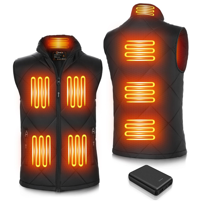 Електрична гріюча жилетка Fernida для чоловіків та жінок, 8 зон нагріву, 3 температурні режими, з Powerbank, для зимових активів на відкритому повітрі, чорна, розмір S
