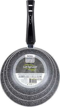 Набір сковорідок SAN IGNACIO Soul Marble 3 шт. 16/20/24 см, антипригарне покриття, алюміній, сірий, для електро-, газових, галогенових та склокерамічних плит