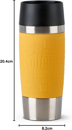 Термокружка Emsa Travel Mug Classic, 360 мл, жовта, з рукавом, 4 години гаряче, 8 годин холодне, 100% герметична