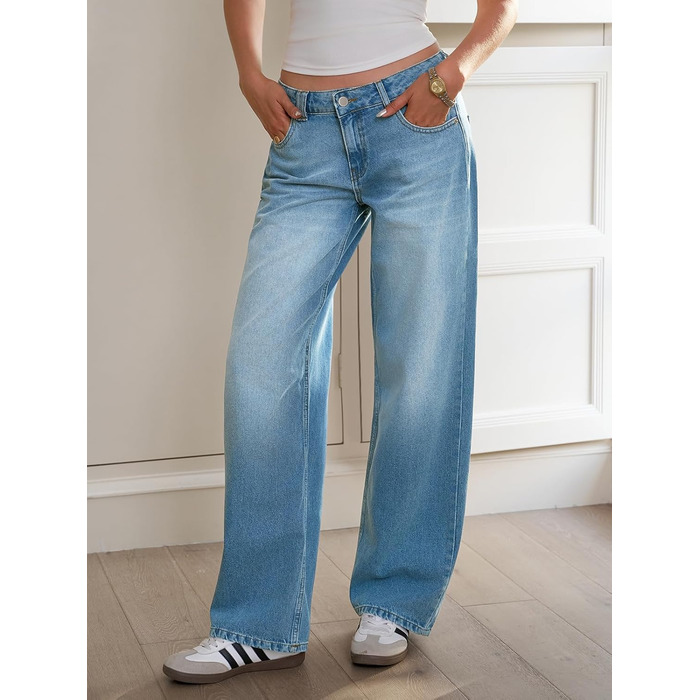 Джинси жіночі Fisoew Baggy з широкими штанинами, середньою талією, прямий крій, блакитні, розмір 34