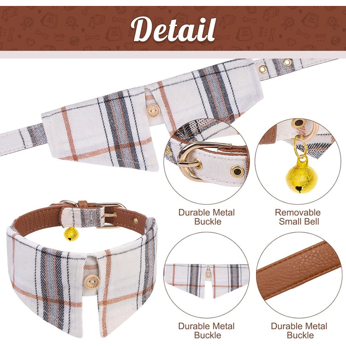 Набір аксесуарів для собак EXPAWLORER: комір, повід, бандана з дзвіночком. Класичний плед, регульований розмір, для цуценят та котів (Medium, жовтий)
