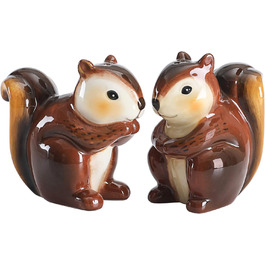 Salt and pepper shaker set, squirrel design, hand-painted, dishwasher safe