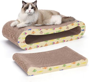 2 x Cat Scratch Board Scratch Cardboard for Cats 2 in 1, Cat Scratcher with Catnip, Recyclable Quality Cardboard Scratch Pad, Scratch Pads Double-Sided Available (1 Piece)
