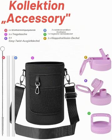 Термофляга Coolflask 2Л зі сталі з трубою та 3 кришками, вакуумна ізольована пляшка для води для спорту та подорожей, Starry Indigo Black (Рожевий, 1893 мл)