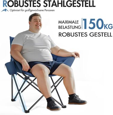 Крісло для кемпінгу складне, XXL, з підлокітниками, 150 кг, блакитне