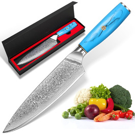 Ніж шеф-кухар Kiritsuke з дамаської сталі Home Safety, 18.8 см, VG-10, ергономічна ручка з натуральної смоли, подарункова коробка