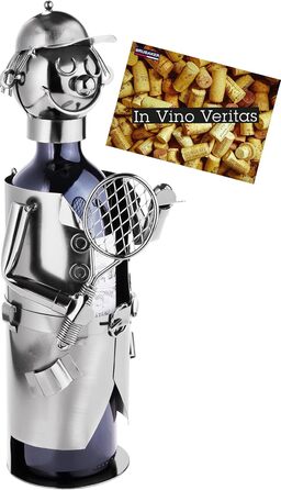 BRUBAKER Wine Bottle Holder Tennis Player Metal Sculpture with Gift Card