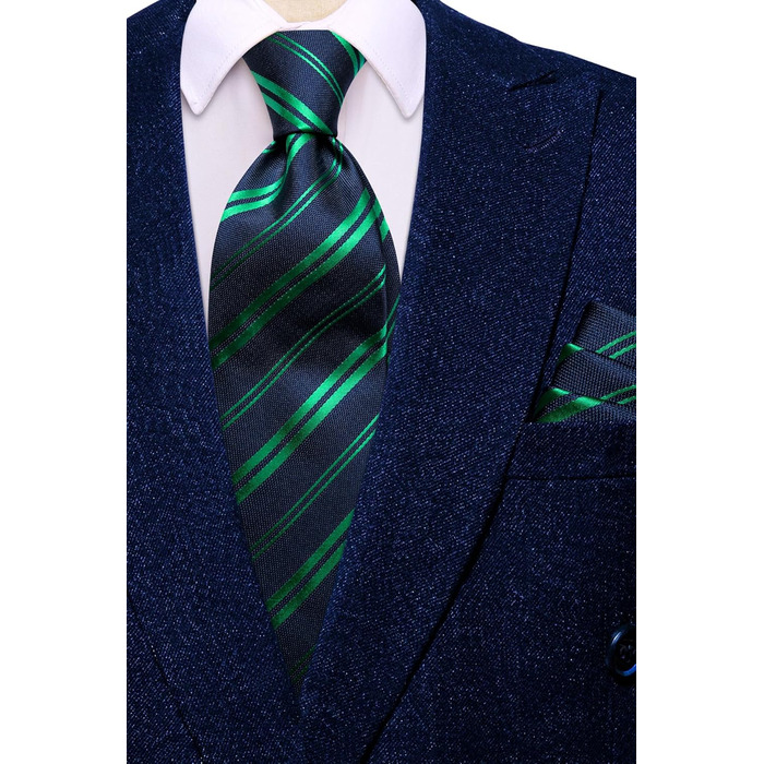 Набір краваток, нагрудних хустинок та запонок Hi-Tie для чоловіків (морський колір, розмір A)