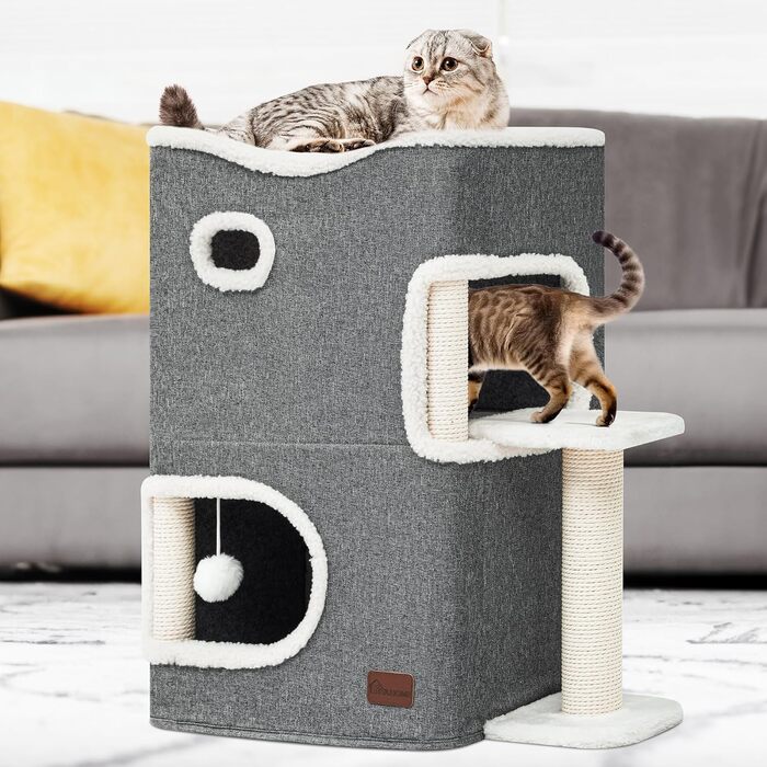 YITAHOME Cat House Indoor, Cat Bed for Indoor Cats, Cat Tunnel, Cat Cave, Small Scratching Post, Cat Furniture, Cat Bed Cave, cat caves, Cat Beds (Gray, With Platform)
