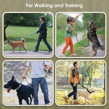 Тактична повідок для собак AUBELL, міцна, світловідбиваюча, без натягу, з амортизатором, для середніх та великих собак, з м'якою ручкою, авторемнем безпеки, поворот на 360°, 1.2-1.8 м, зелена