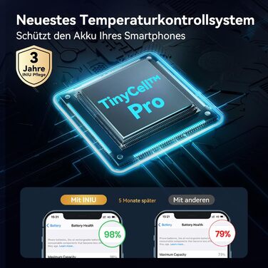 Портативний зарядний акумулятор INIU Power Bank 45W 10000mAh з USB-C кабелем, чорний. Підтримка iPhone, Samsung, MacBook, iPad та інших пристроїв.