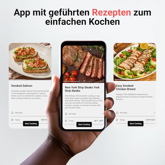 ThermoMaven P2 Розумний термометр для м'яса бездротовий Bluetooth 5.3, 6 сенсорів, Wi-Fi моніторинг, IPX8 водонепроникний, для гриля, духовки, кухні, фритюрниці (1 зонд)