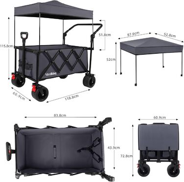 3-в-1 Вагончик-Платформа Складаний з Гальмами, 150л, 136кг, Сірий