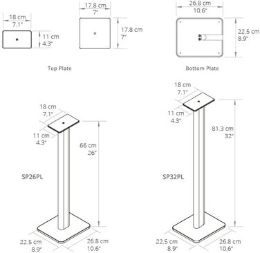 Підлогові стійки для колонок Kanto SP26PLW (пара) - 26 дюймів, білий | Для полицевих колонок середнього та великого розміру | Сталь, пінопакет, поворотна пластина 30°