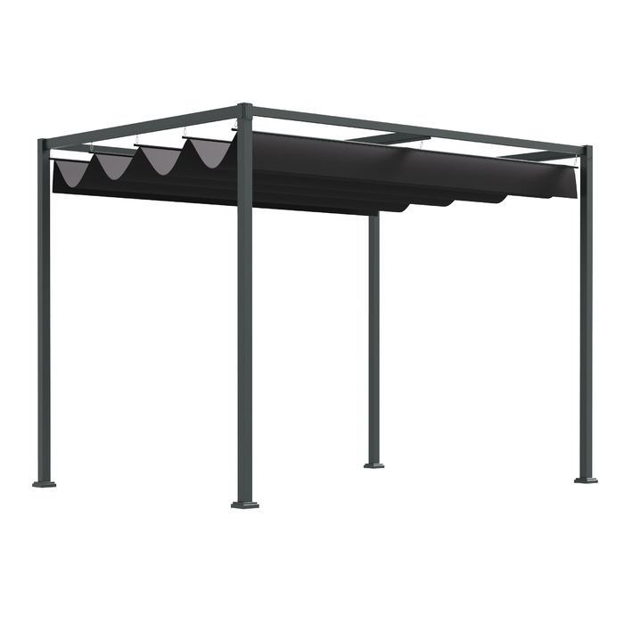 Outsunny Pergola Gazebo Patio Cover with Sliding Roof 298x213x221cm Polyester Black Gray for Garden & Patio