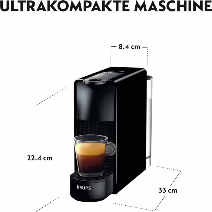 Nespresso Krups XN1108 Essenza Mini Coffee Capsule Machine | 14 Capsules | 19 bar | Energy Saving Mode | 1260 W | 0.6 L | 8.03 x 3.31 x 12.99 cm | Black | Energy Class A Black without Milk Frother Single