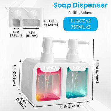 Набір диспенсерів для кухні: дозатор мийного засобу та рідкого мила з тримачем для губки та щітки - 4 в 1 органайзер для раковини (білий)