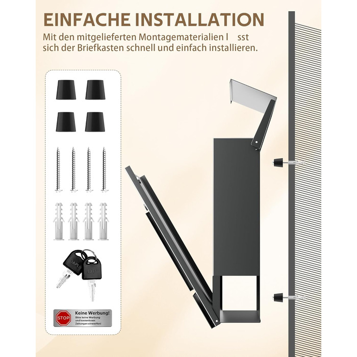 Поштовий ящик Edestahl Anthrazit з газетницею (37x37x10 см), персоналізований з табличкою для імені, вуличний, захист від реклами