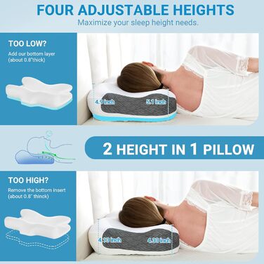 Подушка CPAP Elviros з піни Memory Foam для сну на боку, регульована по висоті та жорсткості, сумісна з масками, сіра (Нейлон, Еластан)