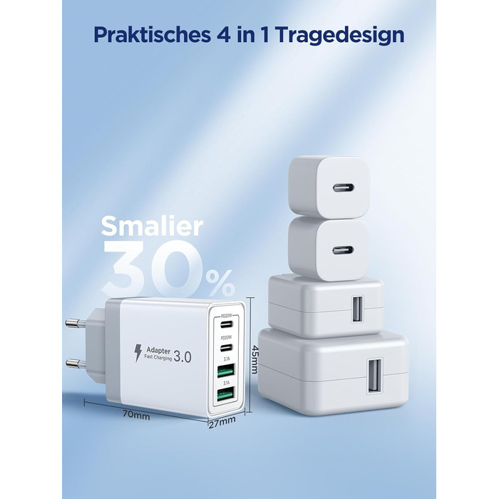 Багатопортовий зарядний пристрій Aioneus USB-C 40W з 4 портами (USB-C та USB-A) для iPhone, Samsung та інших телефонів, білий