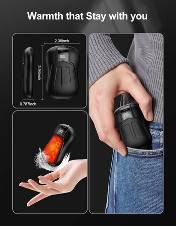 Електричні грілки для рук 2 шт. з акумулятором 10000mAh, подвійний нагрів, 5 температурних режимів, для активного відпочинку, кемпінгу та зими, чорного кольору