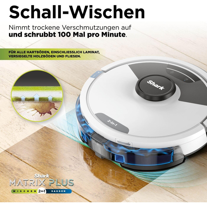 Робот-пилосос Shark Matrix Plus 2-в-1 з функцією миття та станцією самоочищення, самостійно очищається, для шерсті тварин, килима та твердих підлог, 14,5 см (стандартний, білий)