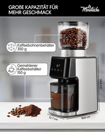 Електрична кавомолка та подрібнювач спецій La Moustache GrindMaster Silver BD-CG018, 165W, нержавіюча сталь, 350г