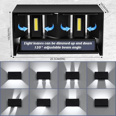 LED настінний світильник Cwycfw 24W, 2 шт., регульований світловий потік, чорний, тепле світло 3000K, IP65, вологостійкий
