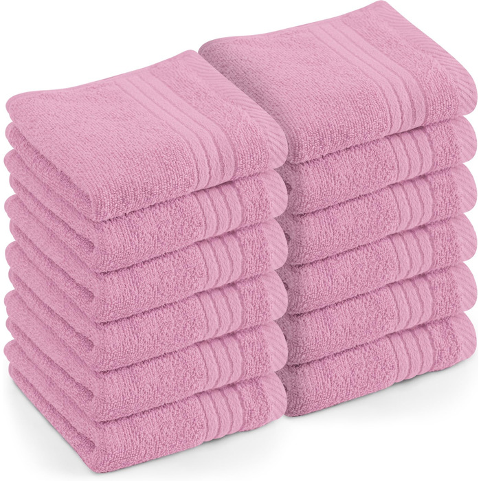 Набір розкішних махрових рушників для обличчя та тіла Utopia Towels, 100% бавовна, 30x30 см, м'які та гігроскопічні, колір Rose, 12 шт.
