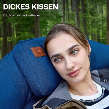 Крісло-місяць EVER ADVANCED Luxus XXL для кемпінгу, складне, до 150 кг, блакитне. З подушкою, для саду, балкону, приміщення.