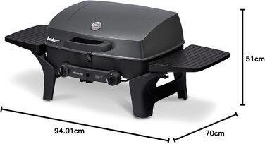 Enders® Gas Grill URBAN PRO, Table Grill, Grilling, Cooking, and Baking Function, 2 Stainless Steel Burners, Small, Grill Thermometer, Balcony, Camping Grill, Aluminum Cast Housing + Lid, #2060
