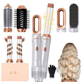 UKLISS Стайлер для волосся 6-в-1 Air Styler Set - Професійний стайлер з насадками: фен-щітка, керлер, щітка з гарячим повітрям, фен-щітка, фен, випрямляч | для створення локонів, об'єму, випрямлення та сушіння (Перламутрово-білий)