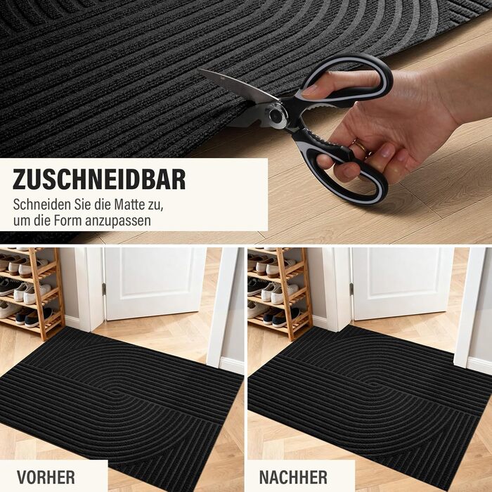 Привітальний килимок FEOMOS 60x90 см, протиковзний грязезахисний килим для входу, коридору, кухні та балкона, чорний, придатний для прання