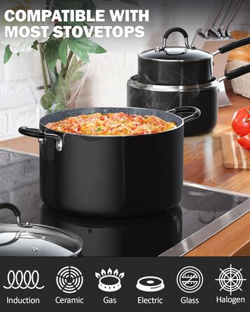 Набір кухонного посуду Cook N Home з антипригарним покриттям, мармур, 8 предметів
