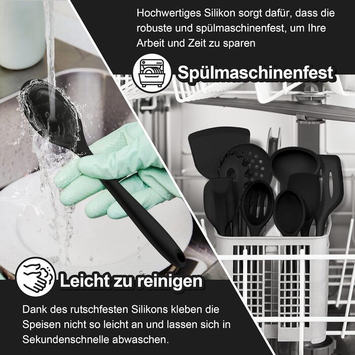 Набір кухонних аксесуарів Homikit 16 шт. з тримачем, кухонне приладдя, посуд, чорний