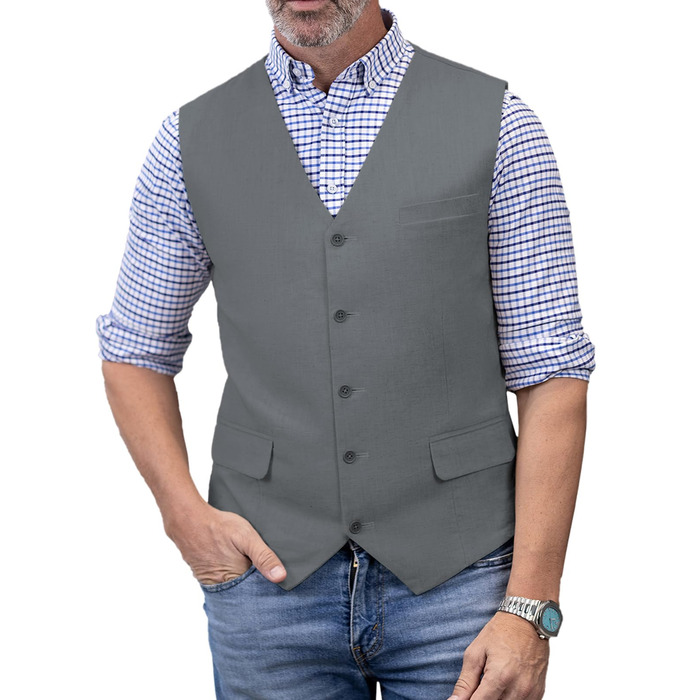 Сорочковий жилет чоловічий Solovedress, літній, з льону, сірий, для весілля та свят
