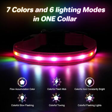 Світлодіодна нашийник для собак Feycig - USB зарядка, водонепроникний, 3 режими, регульований (L, рожевий, 28-40см)
