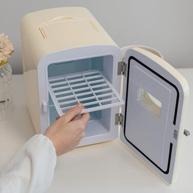 Міні-холодильник Flamingueo 4L: 12V/220V, охолодження та нагрів, для кімнати/столу, бежевий