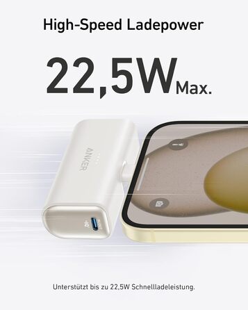 Powerbank Anker Nano 5000mAh 22.5W з USB-C, сумісний з iPhone, Galaxy, Huawei, iPad, AirPods (Білий)