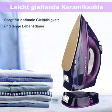 Пароочищувач бездротовий 2400W з керамічною підошвою, функцією вертикального прасування, антикальк, самоочищення та резервуаром для води (фіолетовий)