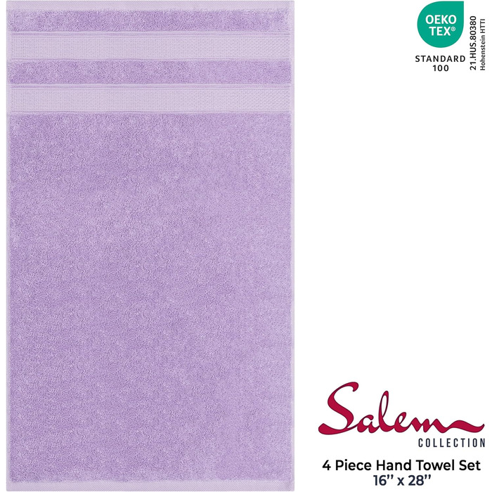 Набір рушників для рук American Soft Linen Premium, 100% турецька бавовна, люксова готельна якість, ліловий колір, 4 шт.